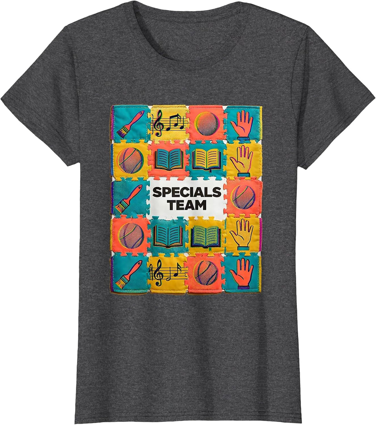 Women's Specials Team Risograph Teacher Crew Back To School T-Shirt - Dark Heather Grey