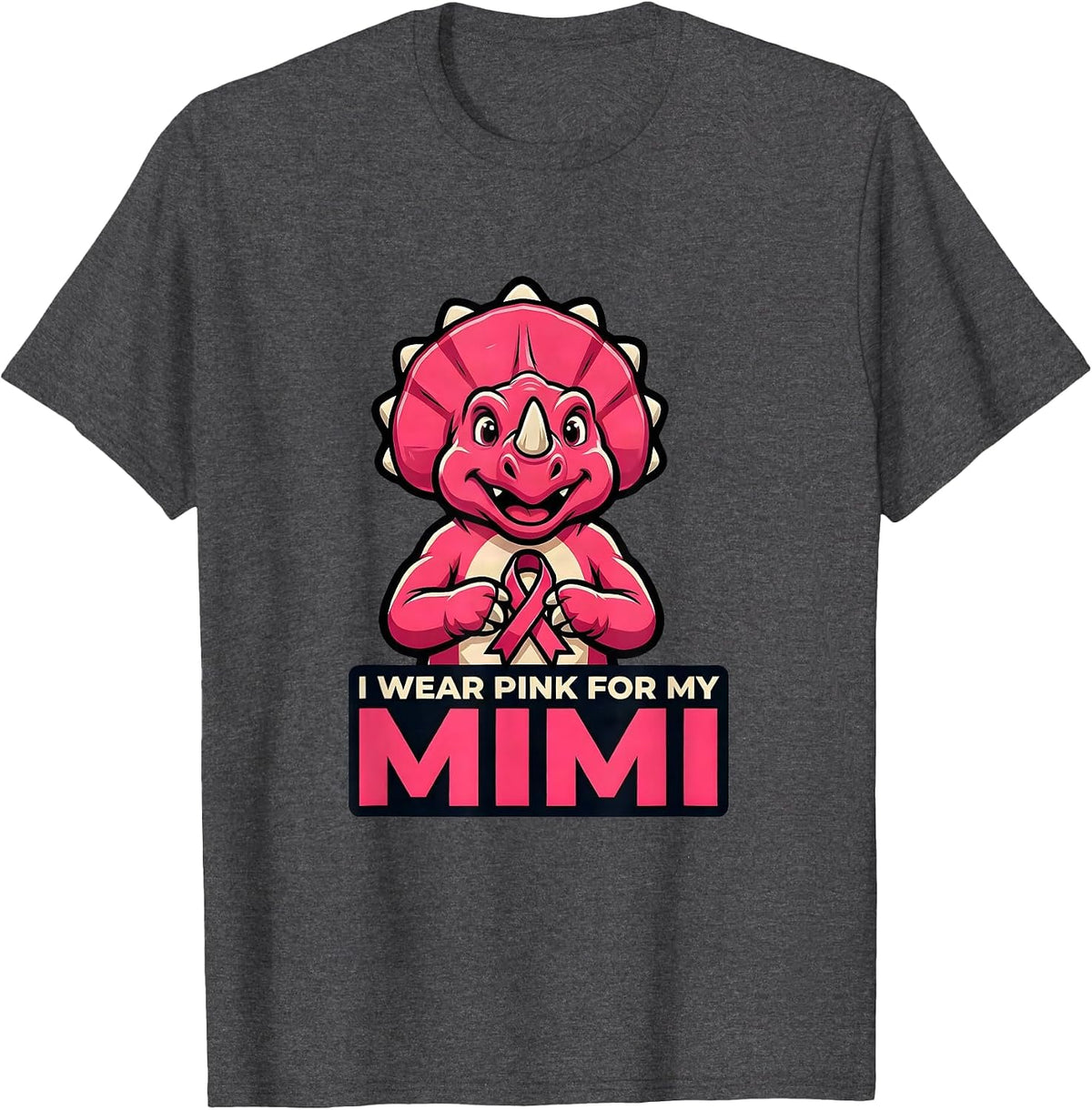 Men's I Wear Pink For My Mimi Pink Dinosaur Family Tribute Breast T-Shirt - Dark Heather Grey