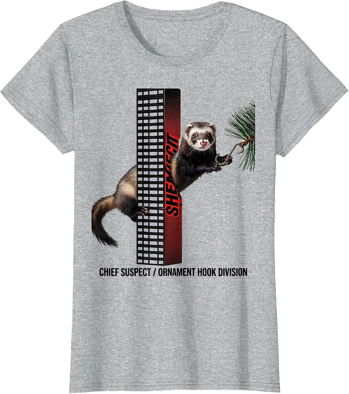 Chief Suspect Ornament Hook Division Funny Ferret Lover Gift T-Shirt - Heather Grey