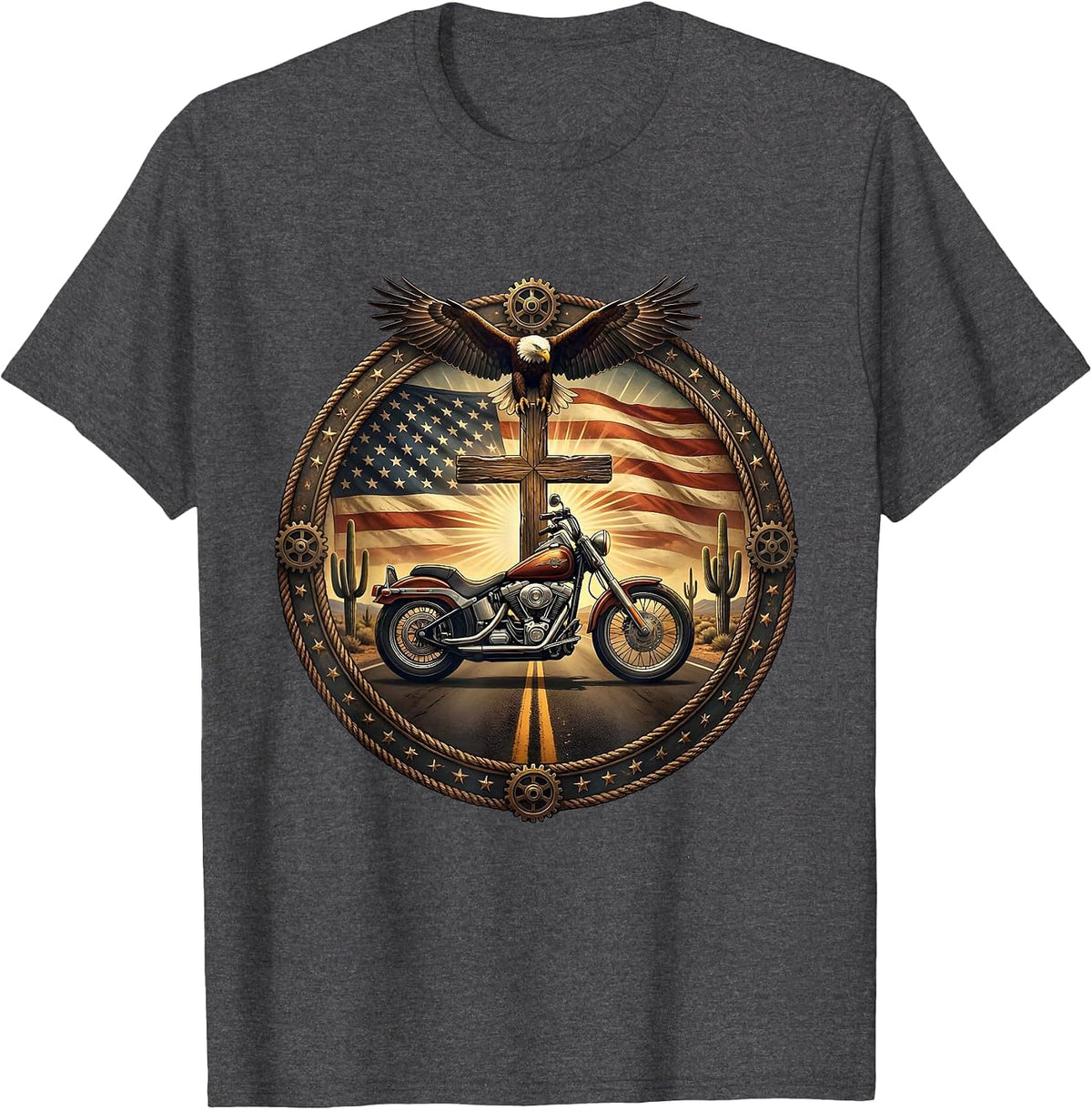 Men's Vintage Motorcycle Desert Road USA Graphic T-Shirt - Dark Heather Grey