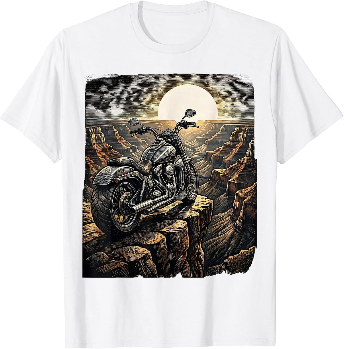 Men's Route 66 Chrome Motorcycle Cliff Overlook T-Shirt - White