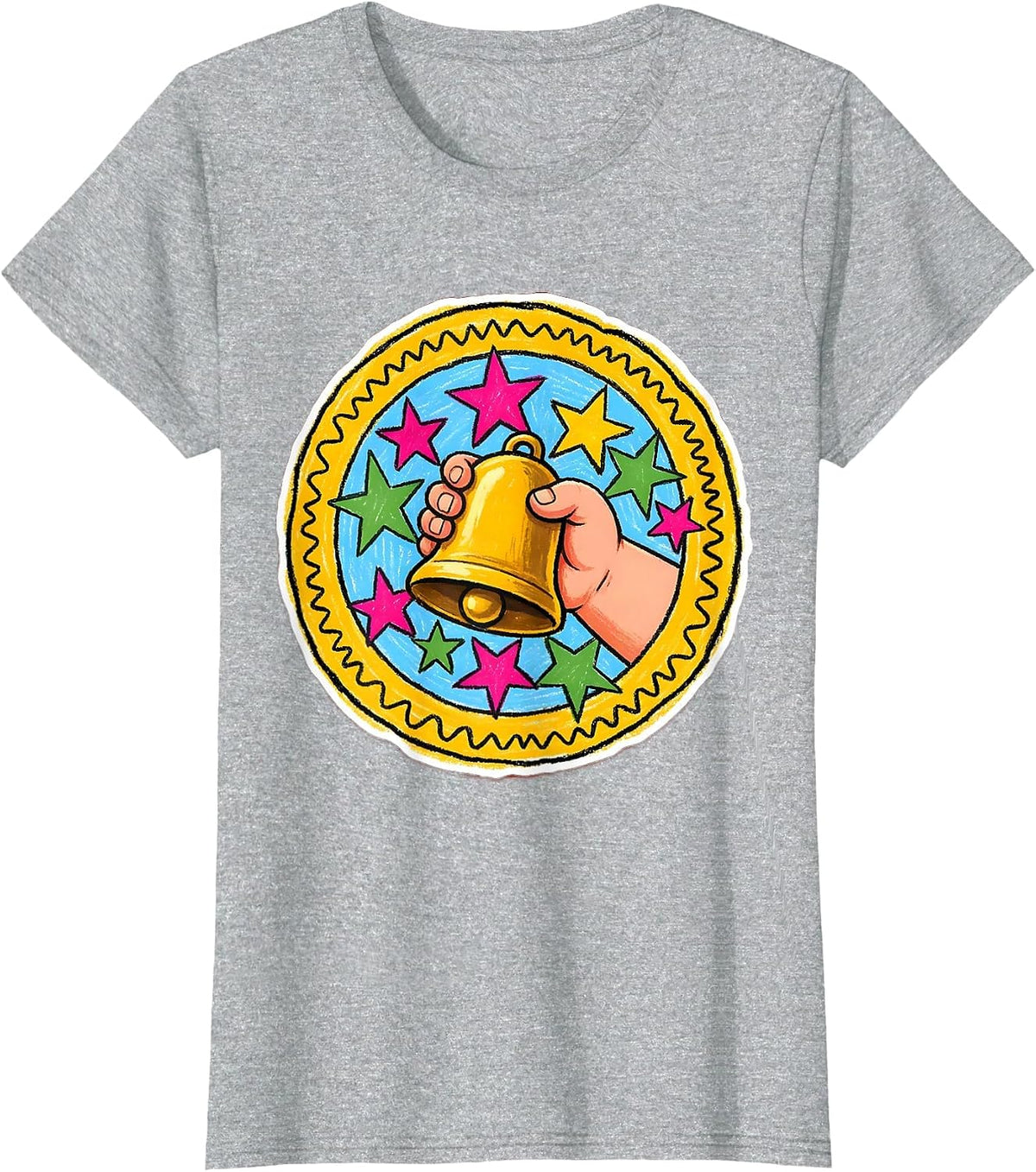 2nd Grade Teacher Bell and Stars Graphic T-Shirt - Heather Grey