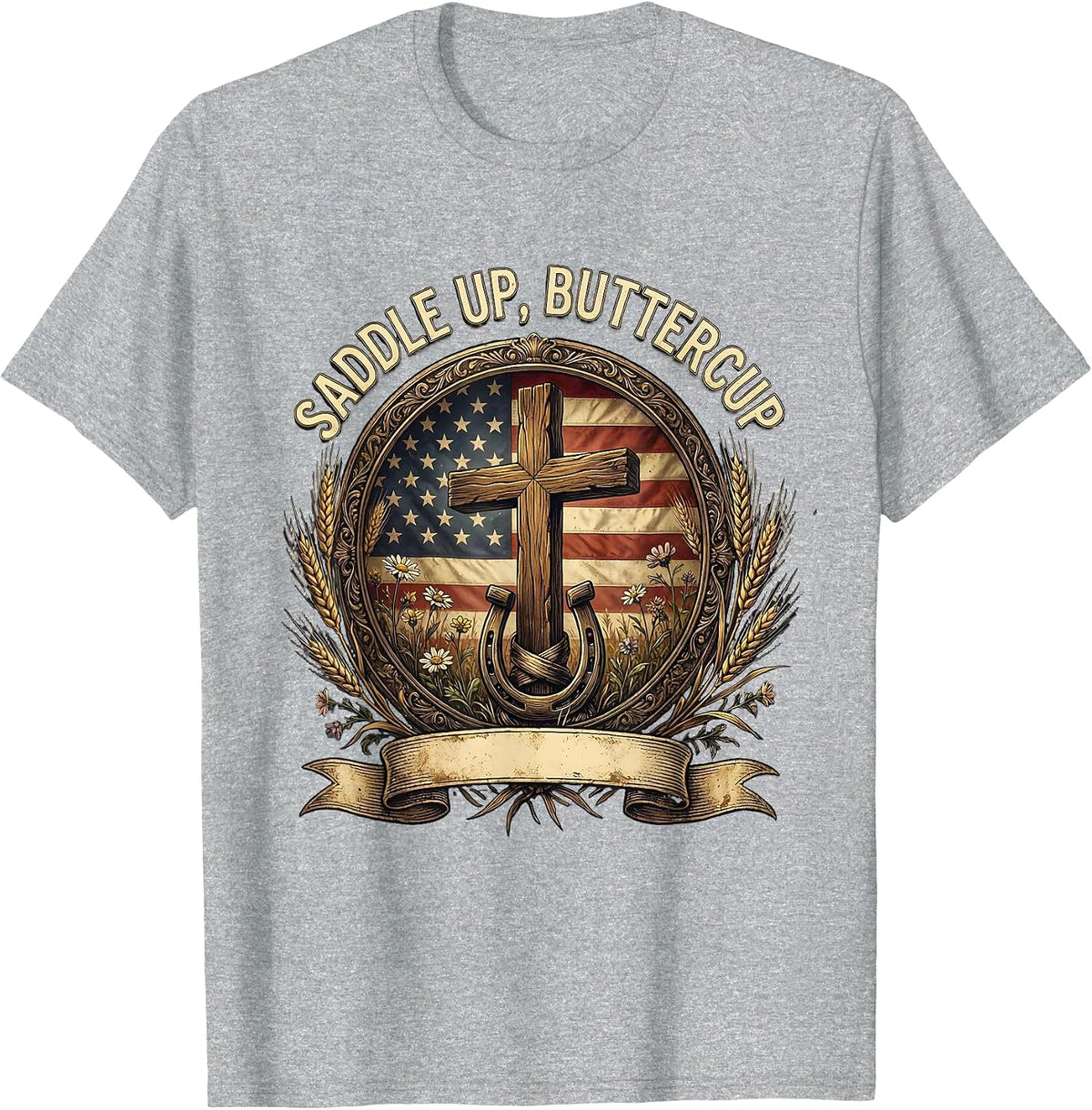 Men's Saddle Up Buttercup Country Women Design T-Shirt - Heather Grey
