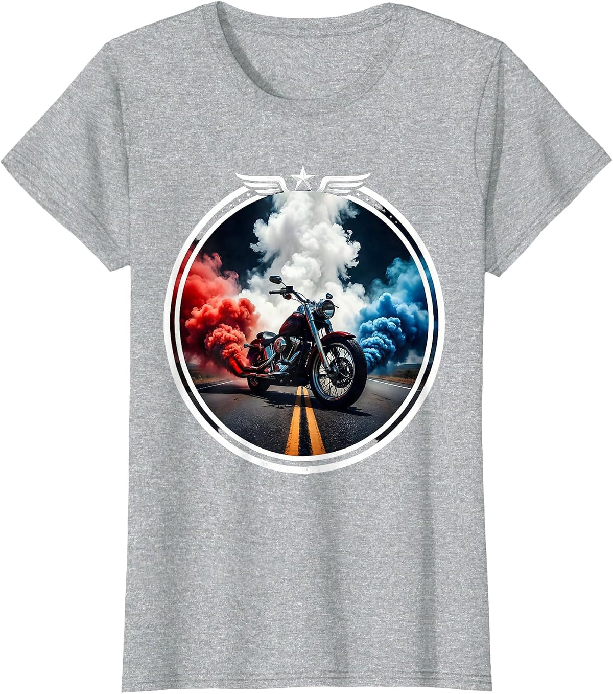 Vintage Motorcycle Lone Highway Dusk Freedom USA T-Shirt - Heather Grey