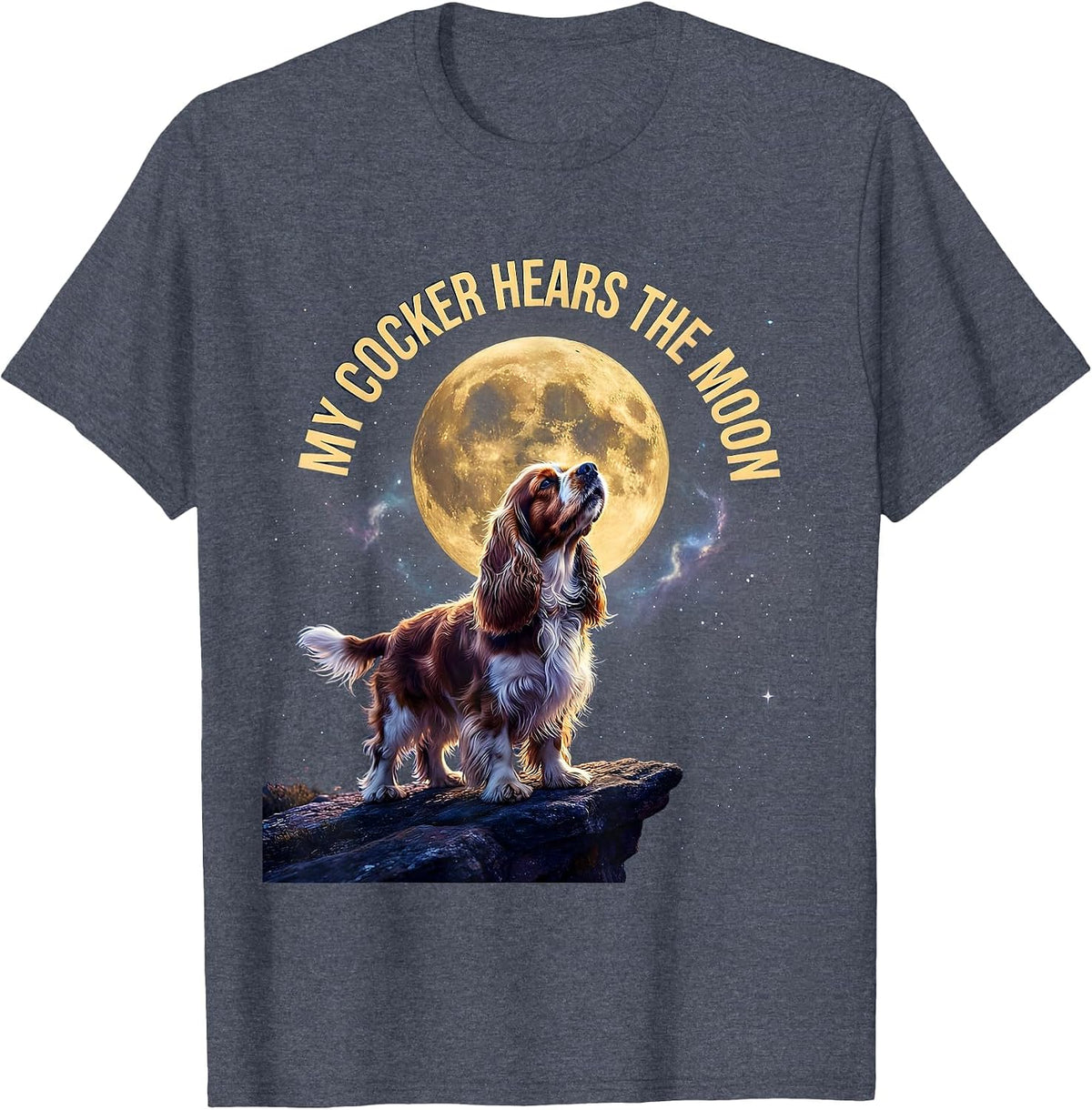My Cocker Hears The Moon Cosmic Vintage 90s Dog Lover T-Shirt - Heather Blue
