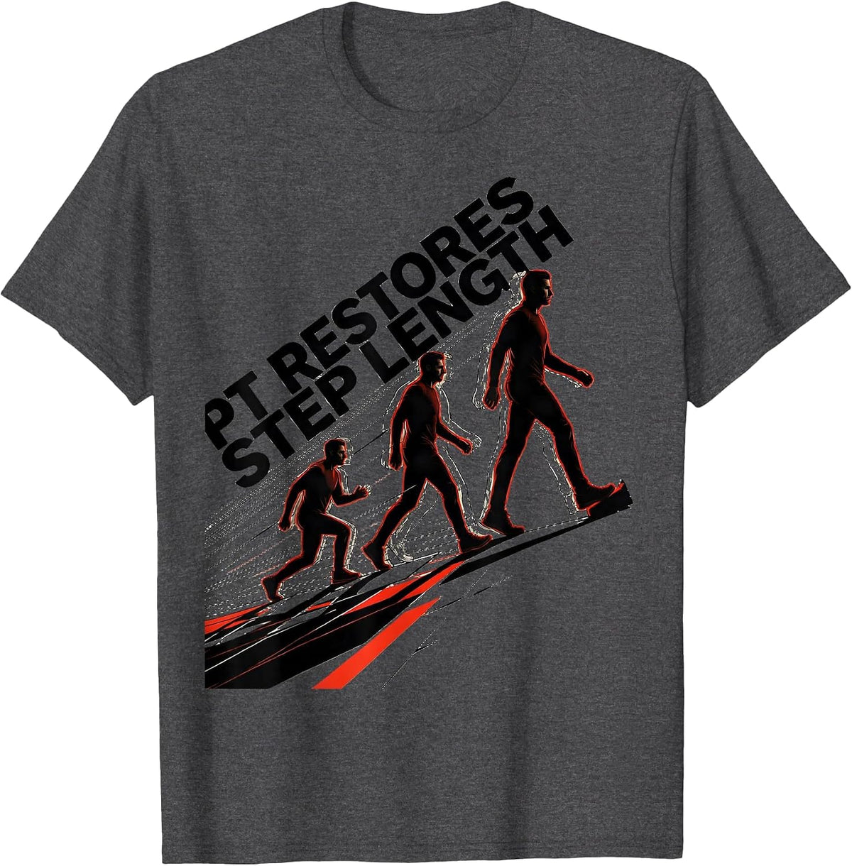 PT Restores Step Length Futurist Dynamism Physical Therapist T-Shirt - Dark Heather Grey