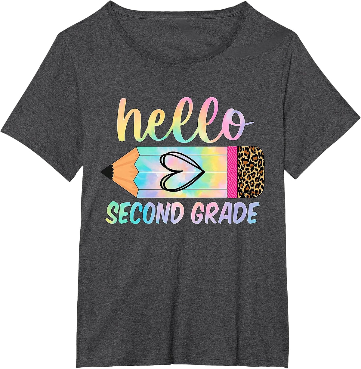 Hello Second Grade - Back to School Pencil Tie Dye 2nd Grade T-Shirt - Dark Heather Grey