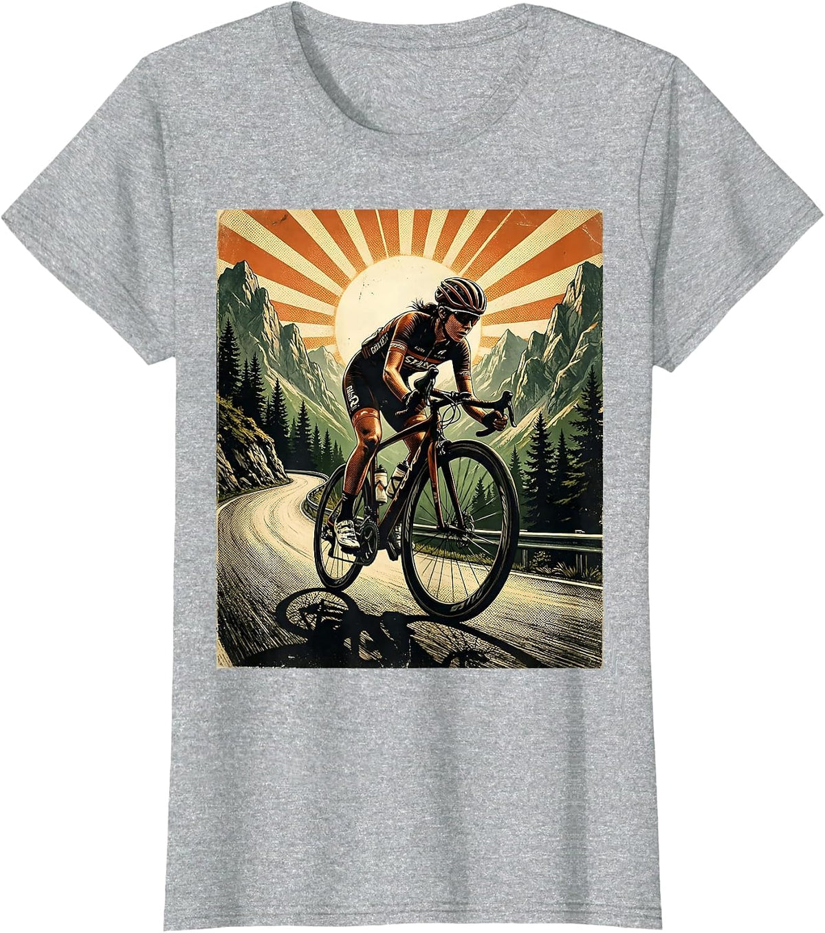 Women's Cyclist Climbing Mountain Road Graphic T-Shirt - Heather Grey