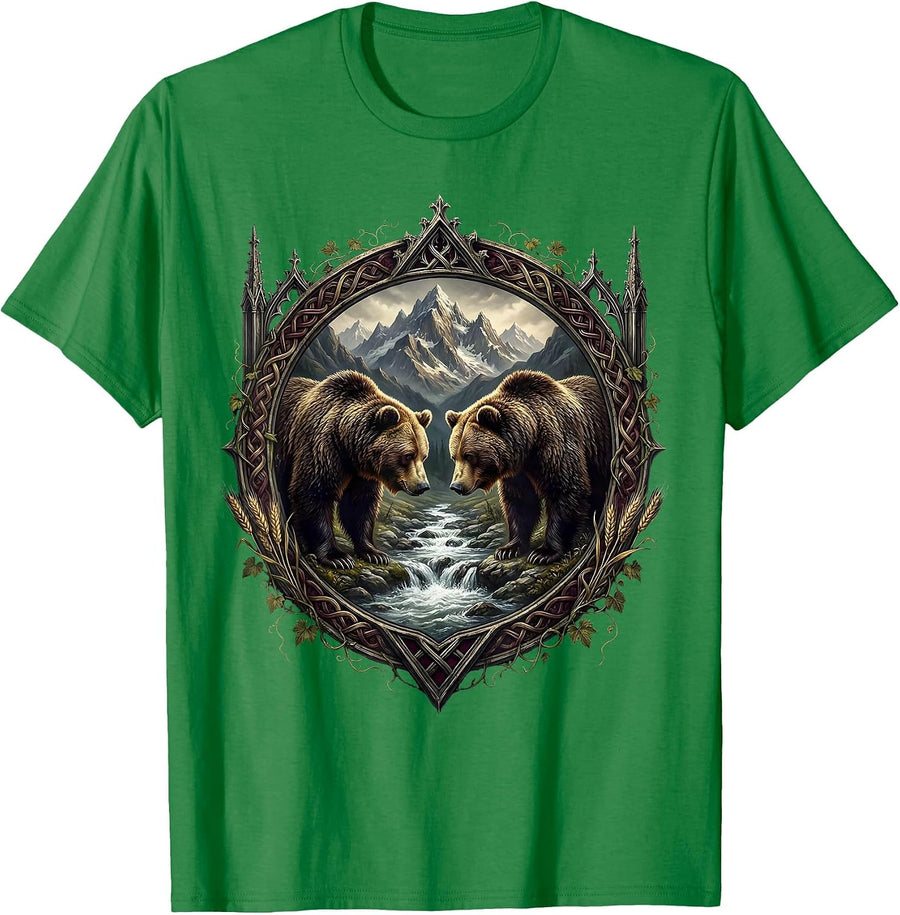 Men's Oktoberfest Bears Mountain Stream Illustration T-Shirt - Kelly Green