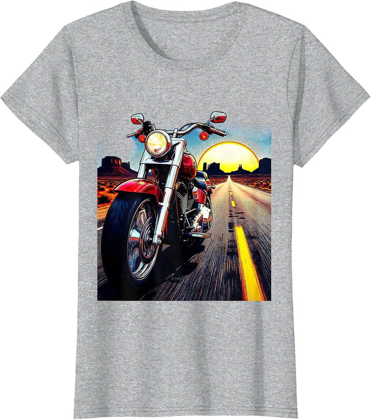 Vintage Motorcycle Desert Highway Red White Blue T-Shirt - Heather Grey