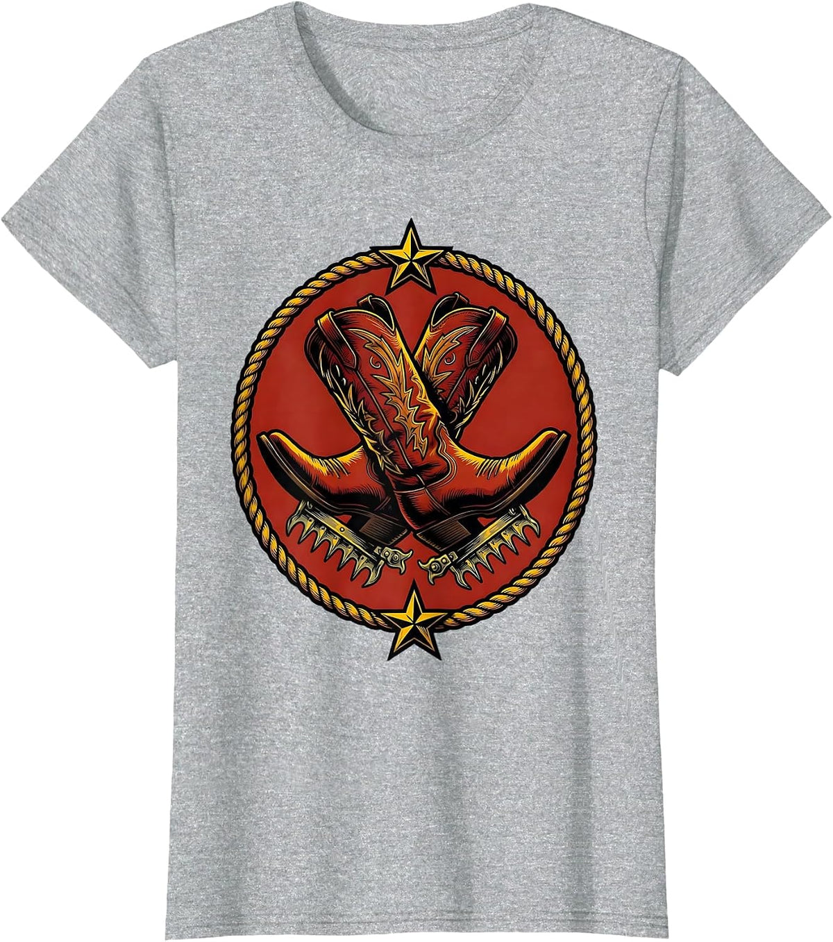 Women's Crossed Cowboy Boots With Spurs Western Graphic T-Shirt - Heather Grey