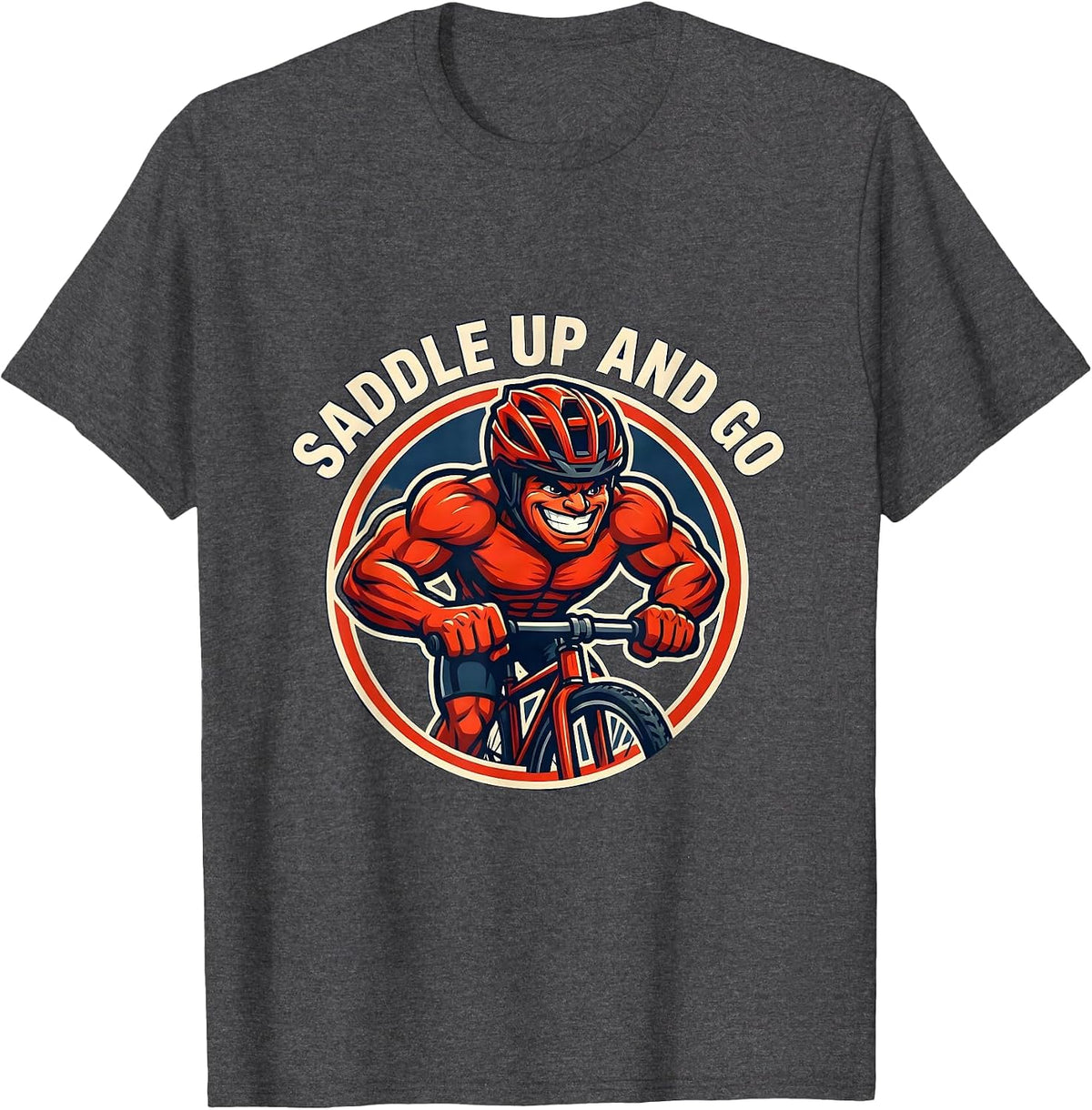 Men's Saddle Up and Go Cycling Graphic Design T-Shirt - Dark Heather Grey