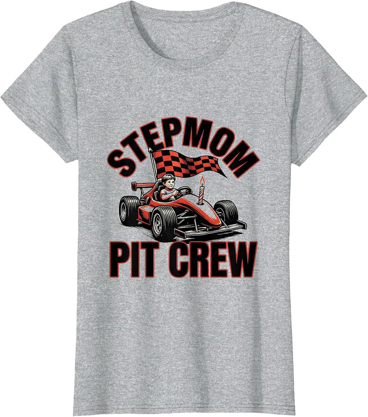 Women's Stepmom Pit Crew Race Car Birthday Party Family Matching T-Shirt - Heather Grey