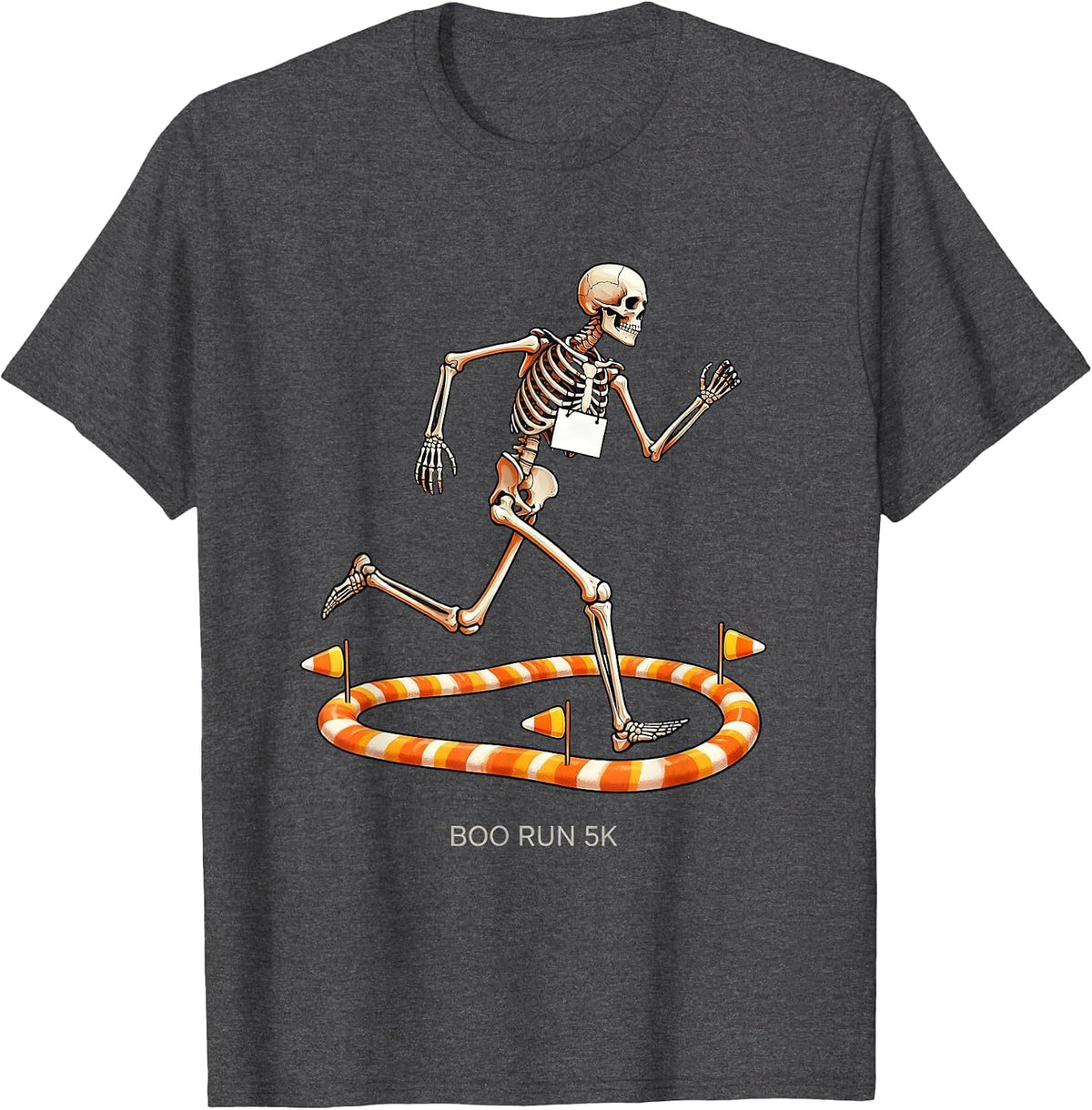 Men's Boo Run 5K Funny Skeleton Halloween Fun Run Matching T-Shirt - Dark Heather Grey