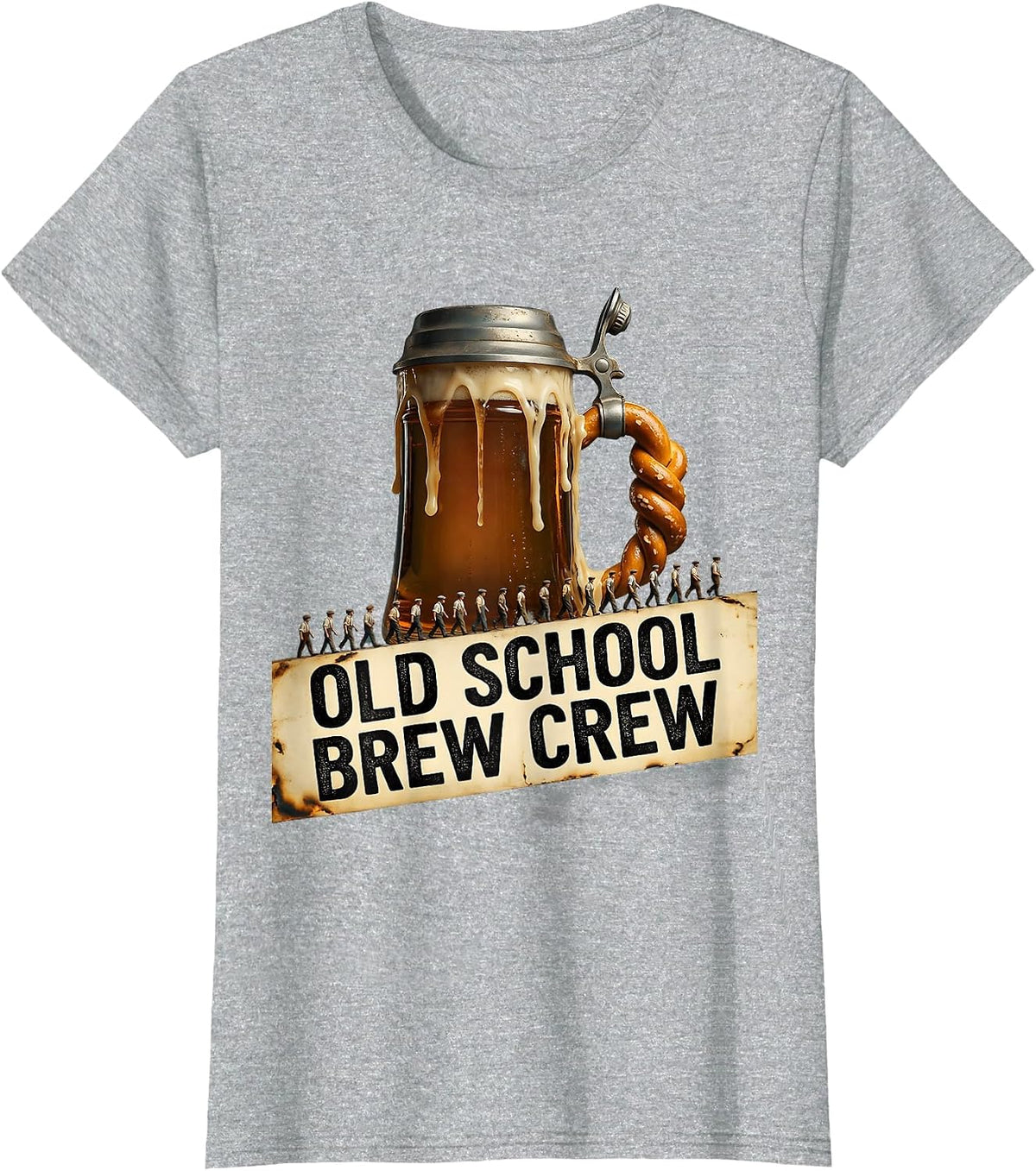 Old School Brew Crew Vintage Beer Design T-Shirt - Heather Grey