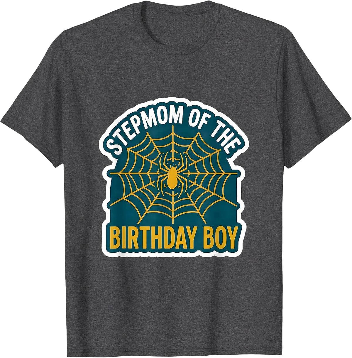 Men's Stepmom Of The Birthday Boy Spider Web Family Matching Party T-Shirt - Dark Heather Grey