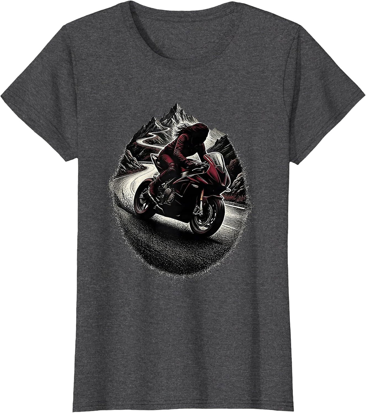 Women's Biker Leaning Into Mountain Road Curve Graphic T-Shirt - Dark Heather Grey