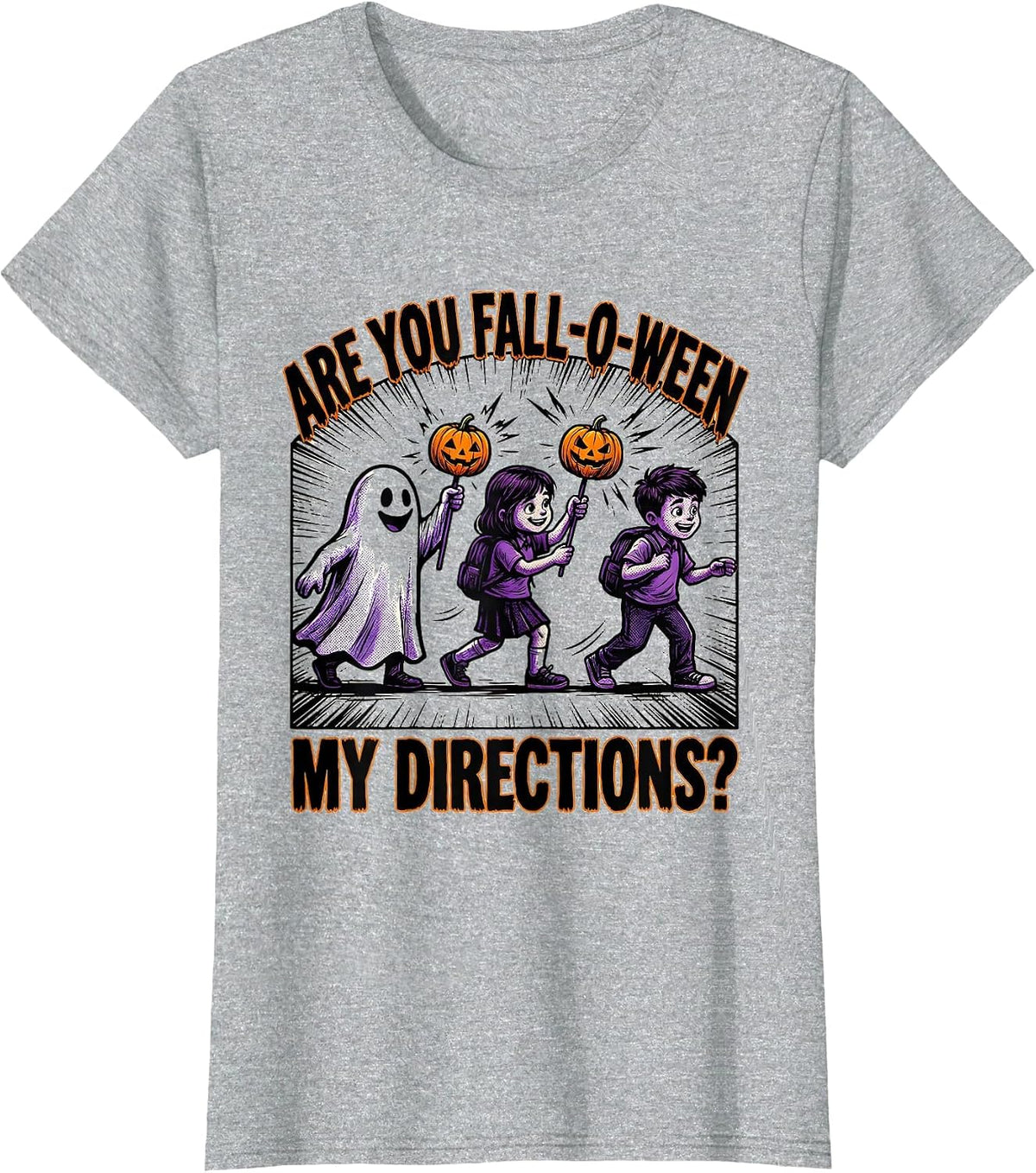 Women's Are You Fall-O-Ween My Directions Comic Book Teacher Ghost T-Shirt - Heather Grey