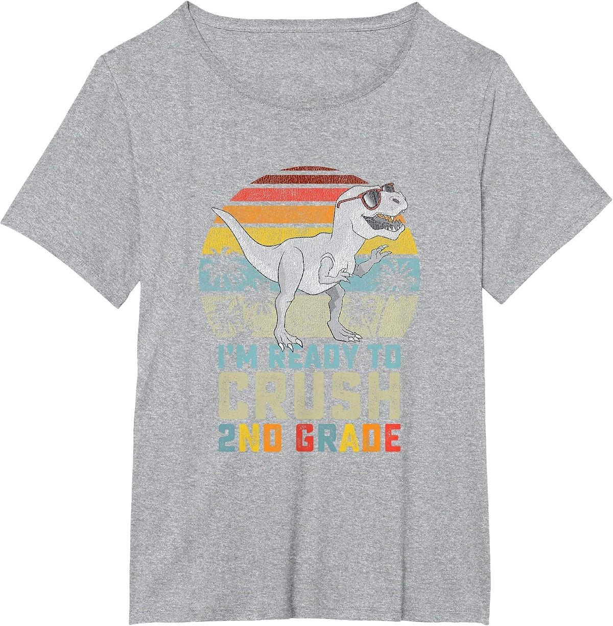 Ready to Crush Second 2nd Grade Dinosaur Back to School Boys T-Shirt - Heather Grey