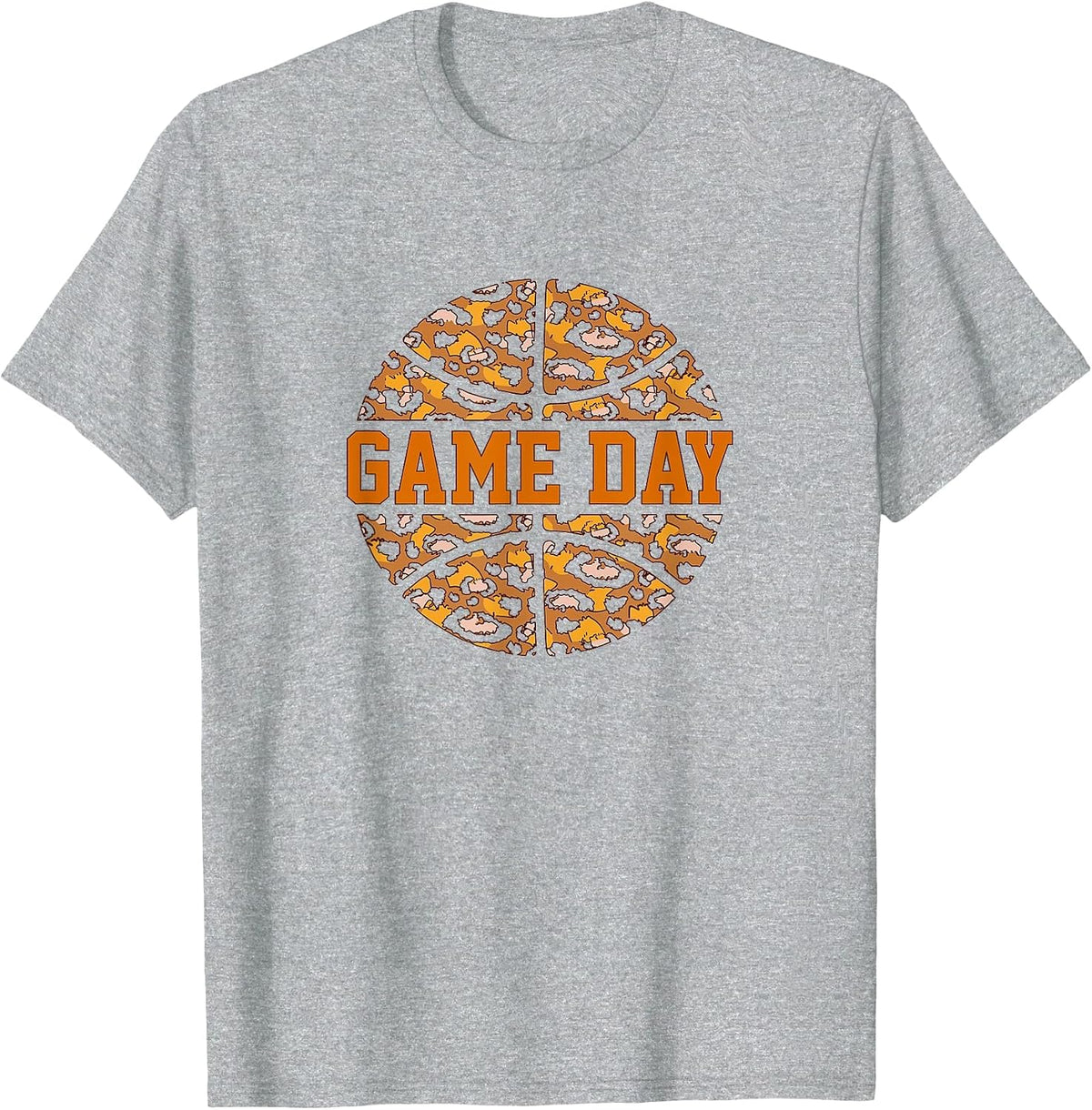 Basketball Game Day with Leopard Pattern Funny Game T-Shirt - Heather Grey
