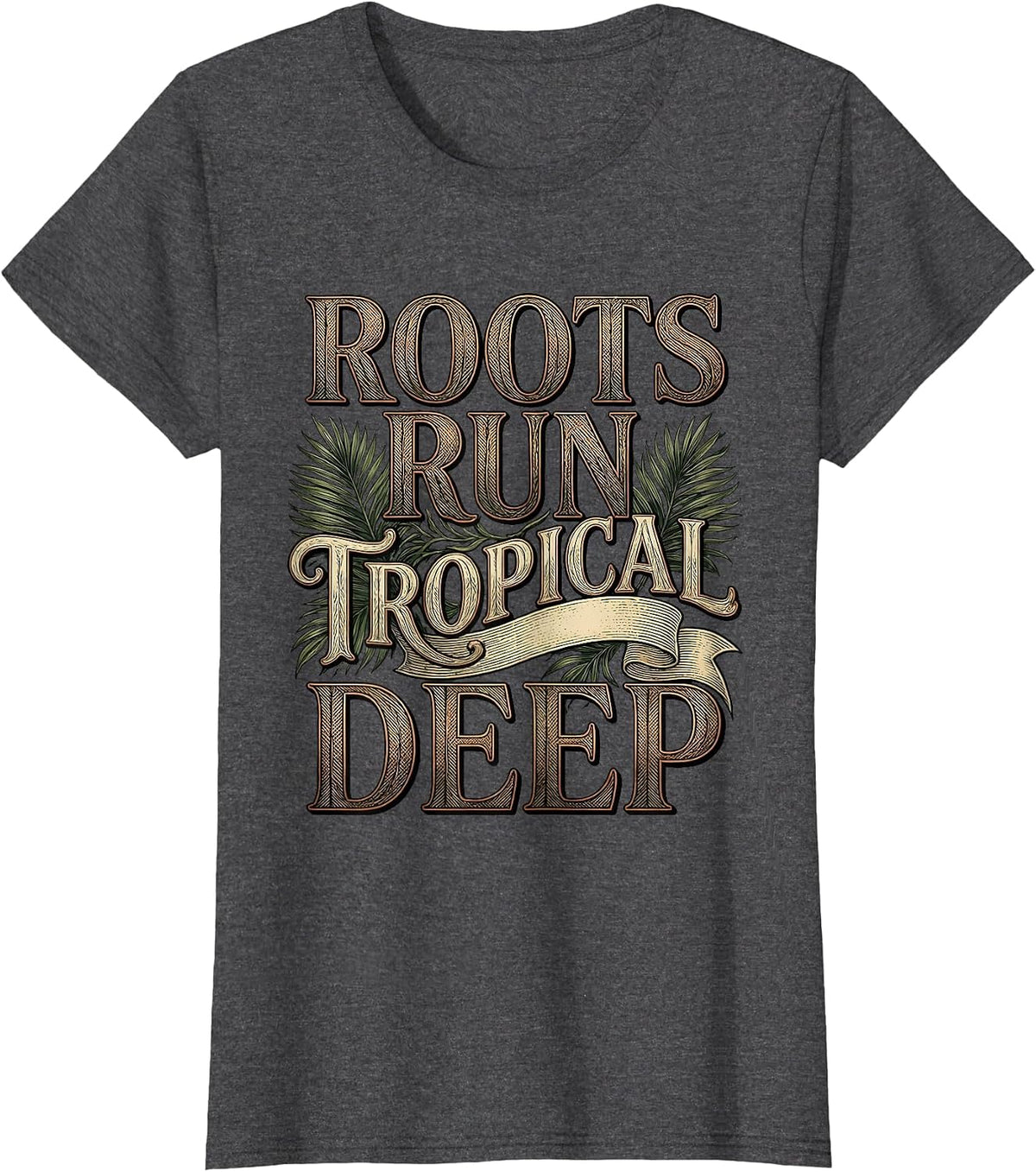 Women's Tropical Heritage Strong Merengue Dancers Design T-Shirt - Dark Heather Grey