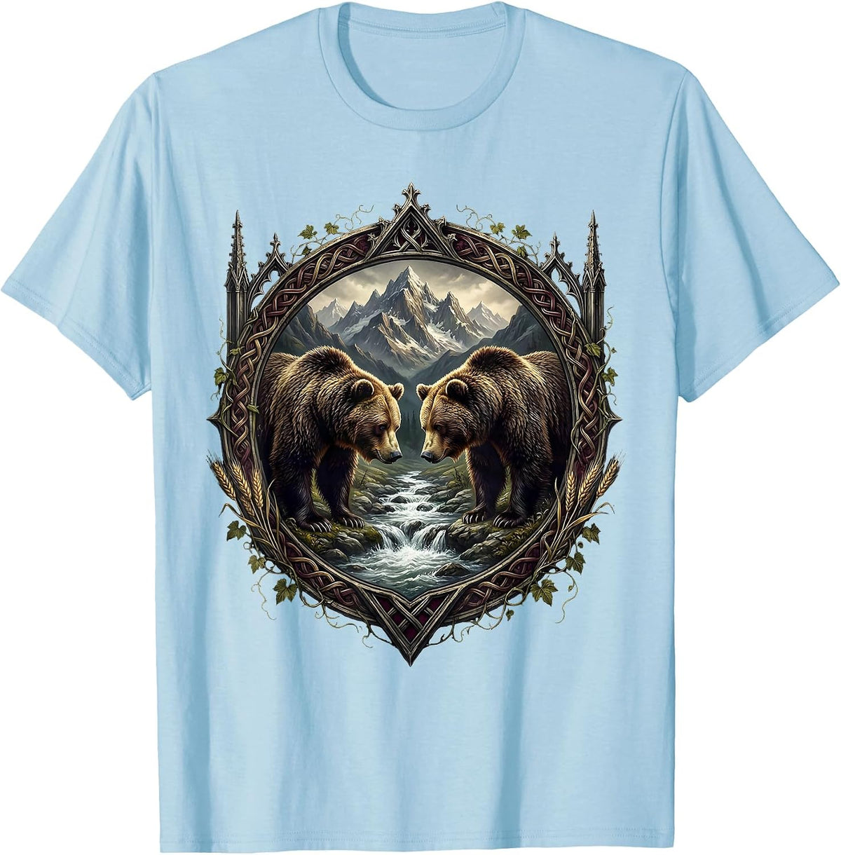 Men's Oktoberfest Bears Mountain Stream Illustration T-Shirt - Baby Blue