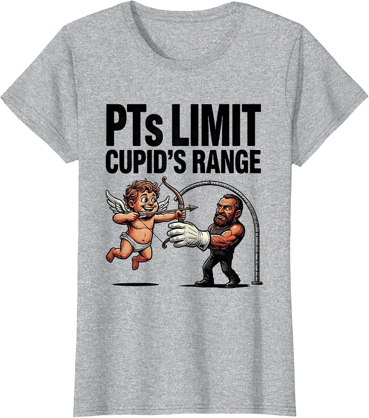 Women's PTs Limit Cupid's Range Retro Cartoon Physical Therapist T-Shirt - Heather Grey