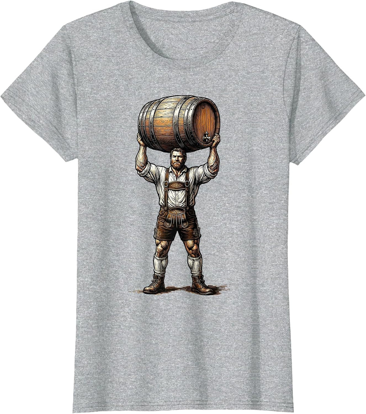 Oktoberfest Barrel Hoisting Graphic Tee T-Shirt - Heather Grey