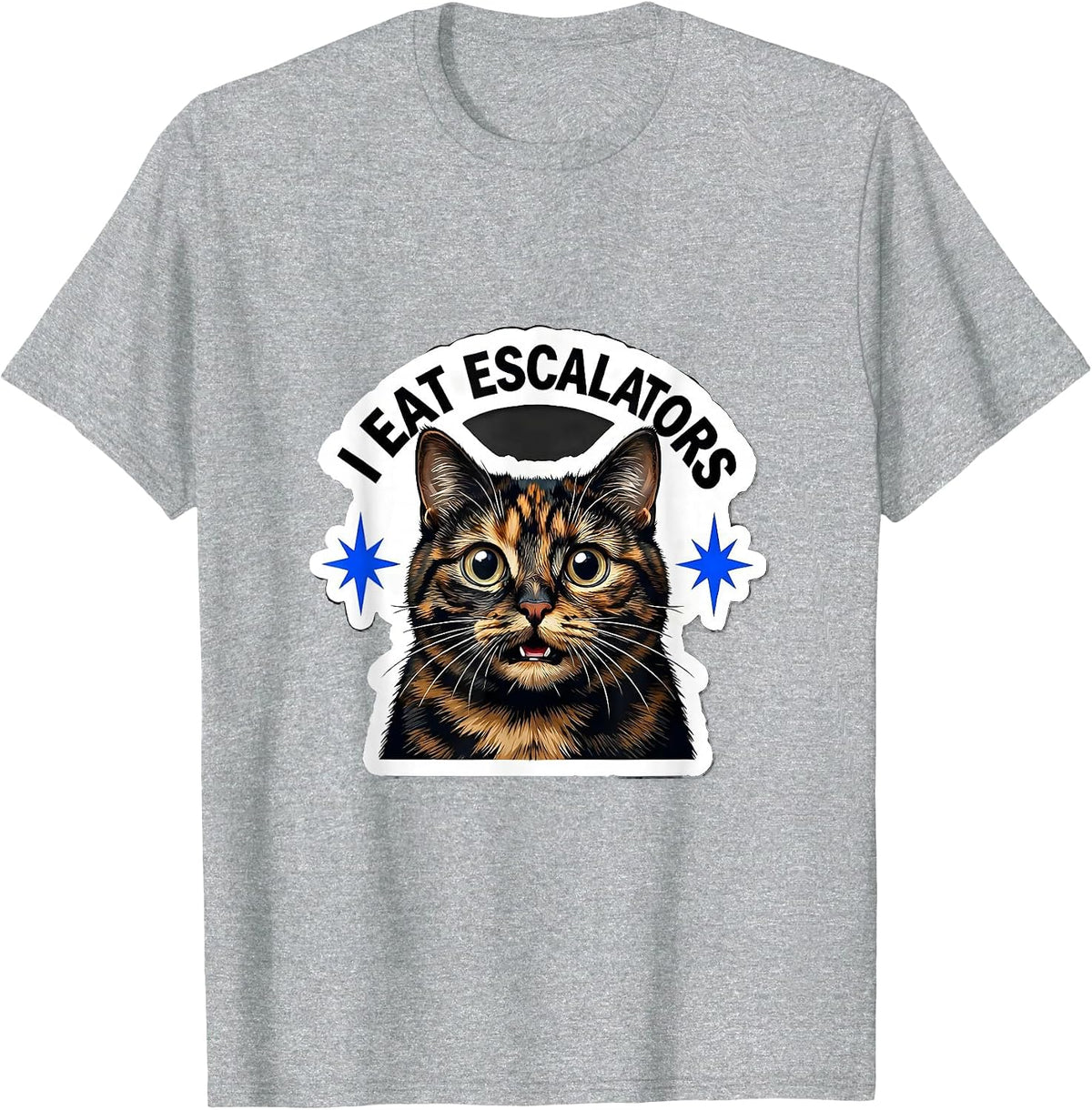 Men's I Eat Escalators Funny Cat Meme Bootleg Graphic T-Shirt - Heather Grey