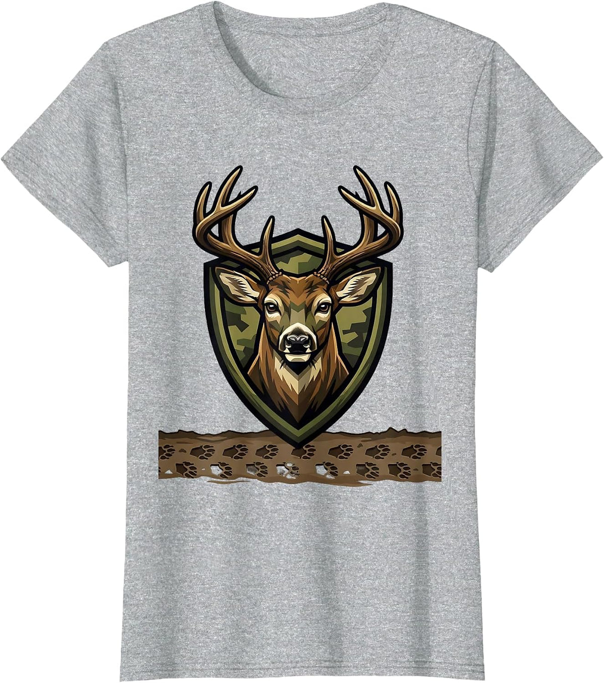 Women's Deer Tracks Camo Muddy Ground Hunting Design T-Shirt - Heather Grey