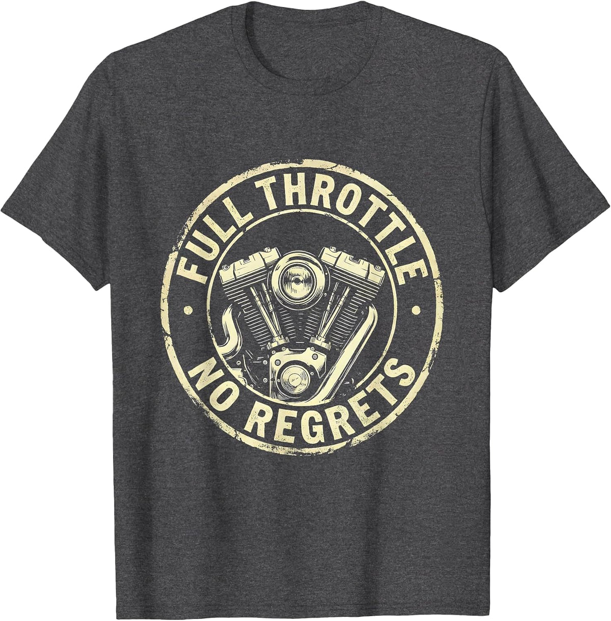 Men's Full Throttle No Regrets Motorcycle Design T-Shirt - Dark Heather Grey
