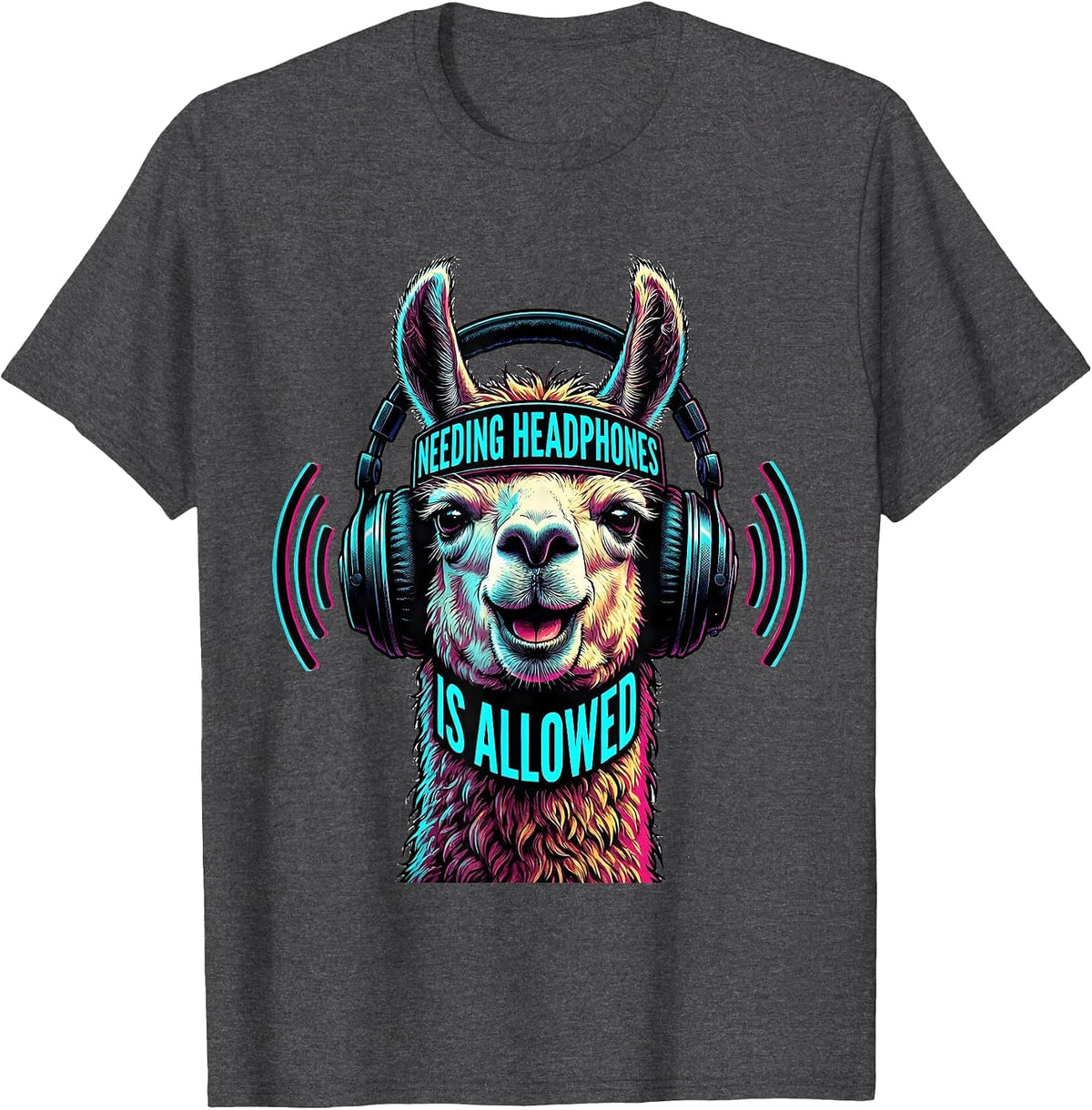 Men's Needing Headphones Is Allowed Pop Art Llama Autism Awareness T-Shirt - Dark Heather Grey