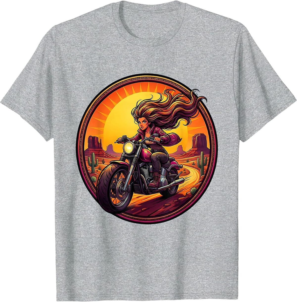 Men's Desert Sunset Motorcycle Rider Graphic Tee T-Shirt - Heather Grey