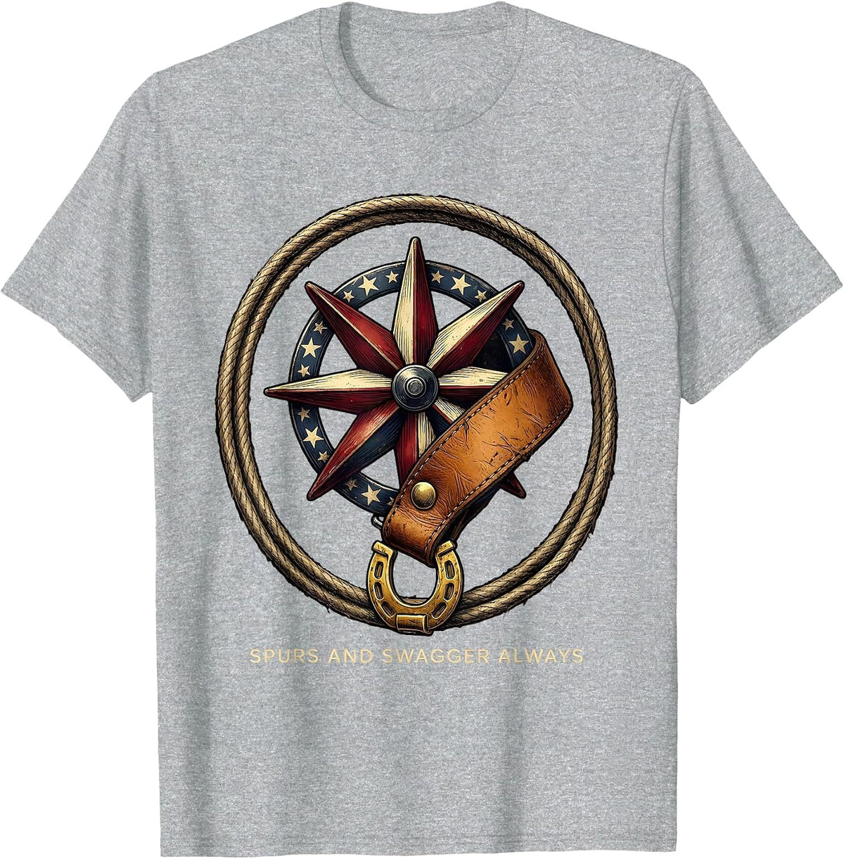 Men's Spurs and Swagger Cowboy Western Design T-Shirt - Heather Grey