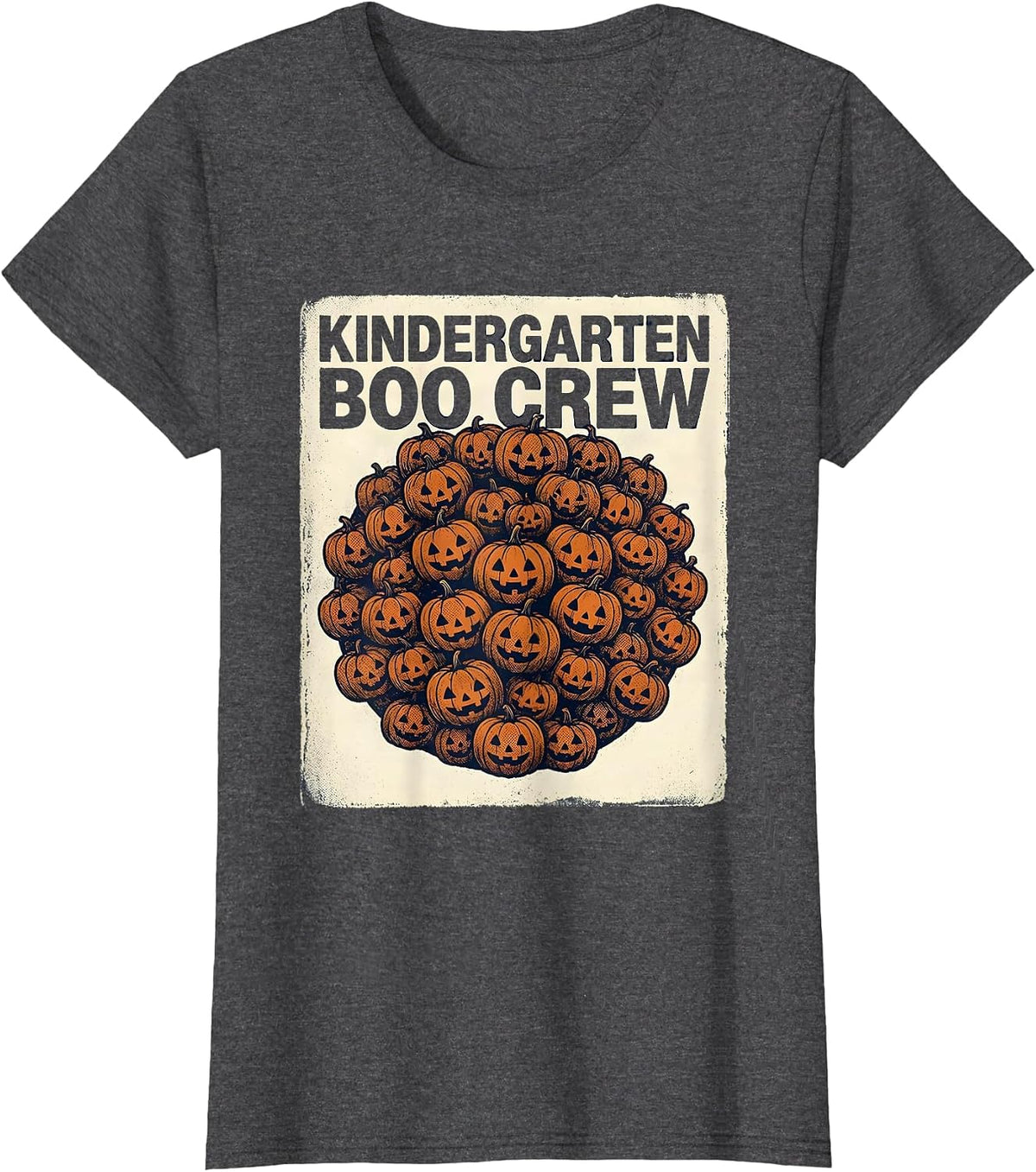 Women's Kindergarten Boo Crew Playful Halloween Teacher Crew Party T-Shirt - Dark Heather Grey