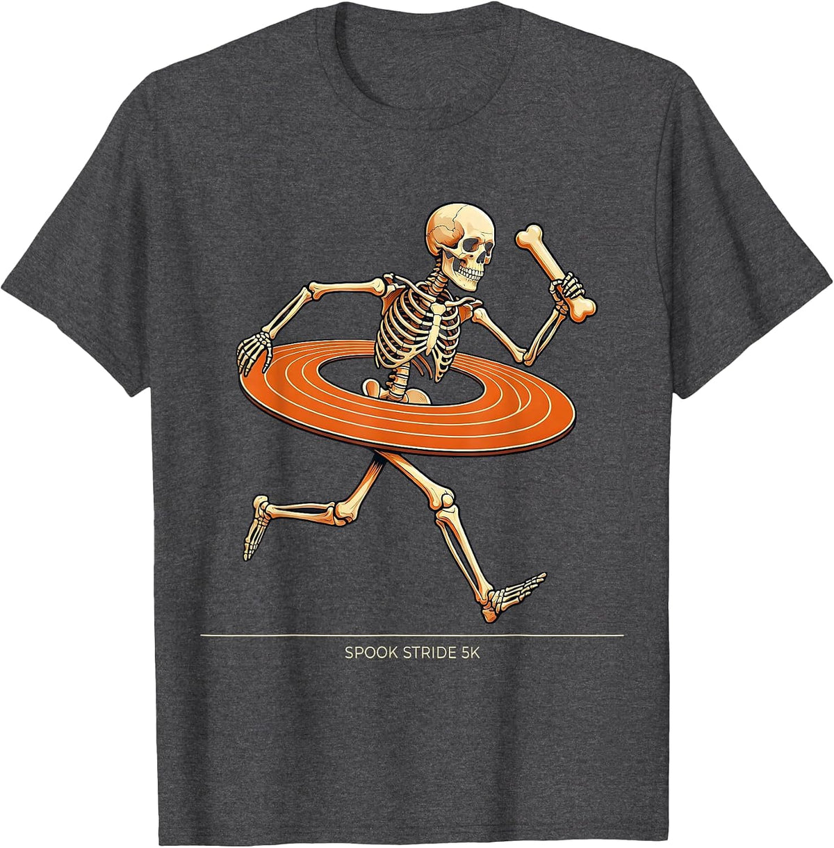 Men's Spook Stride 5K Funny Skeleton Runner Halloween Fun Run T-Shirt - Dark Heather Grey