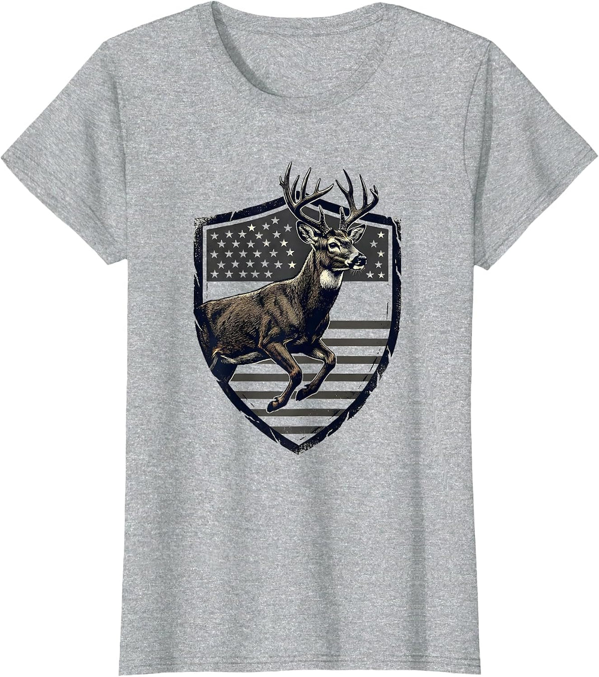 Whitetail Buck Shield Camo Deer Hunter Gift T-Shirt - Heather Grey