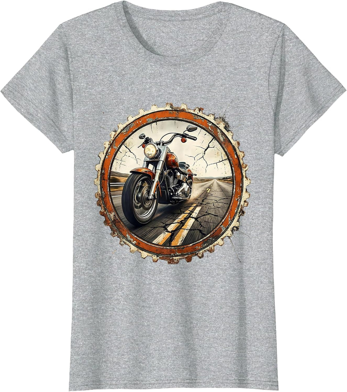 Freedom Ride Vintage Motorcycle Open Road Graphic T-Shirt - Heather Grey