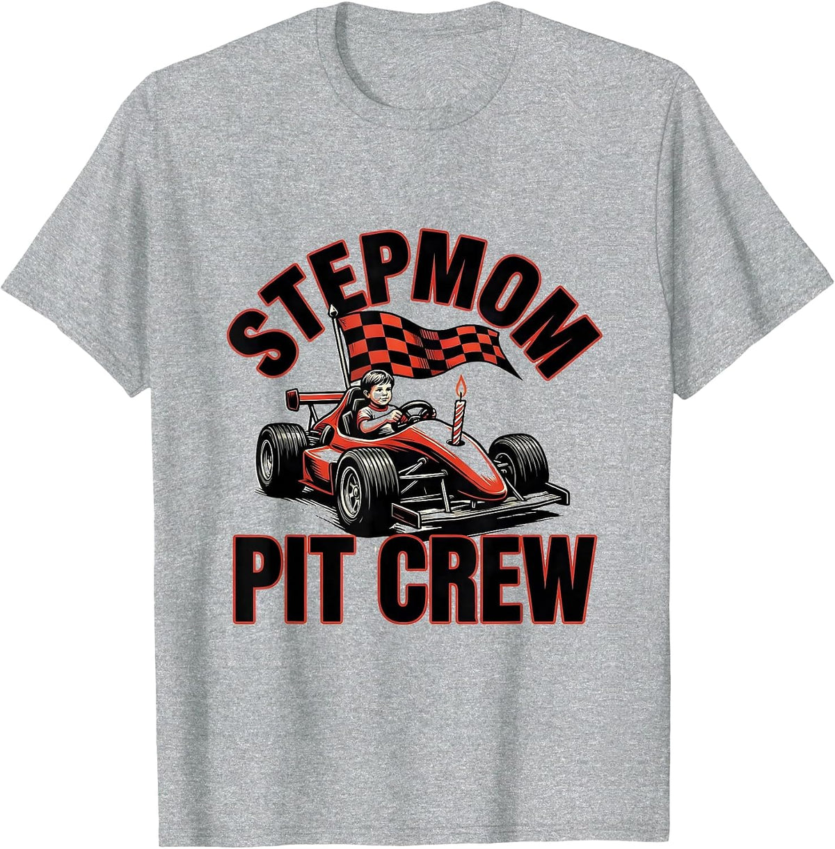 Men's Stepmom Pit Crew Race Car Birthday Party Family Matching T-Shirt - Heather Grey