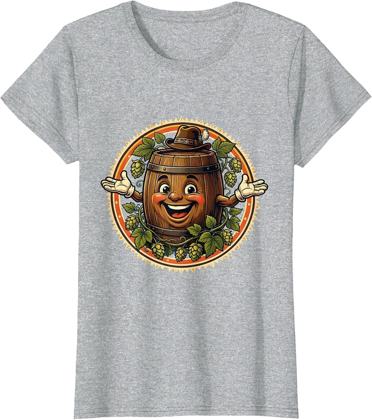 Women's Oktoberfest Hop Vine and Barrel Graphic T-Shirt - Heather Grey