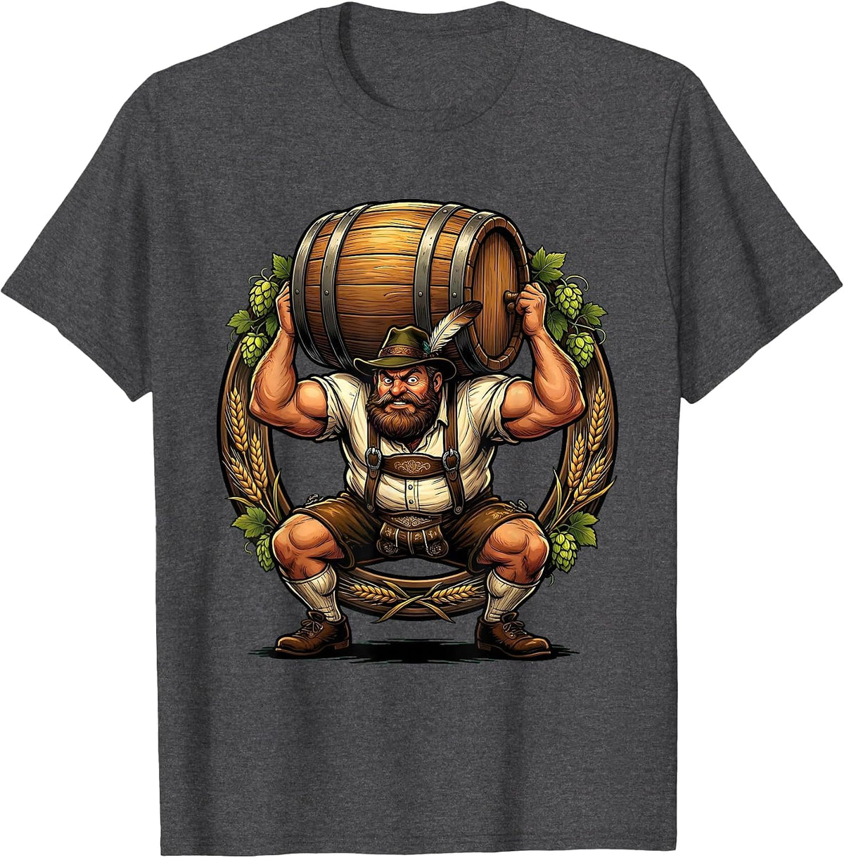 Oktoberfest Barrel Carrier Graphic Design T-Shirt - Dark Heather Grey