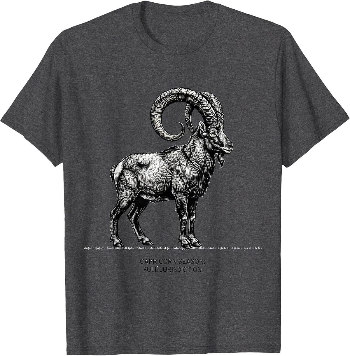 CAPRICORN SEASON: FULL JURISDICTION Funny Zodiac Birthday T-Shirt - Dark Heather Grey