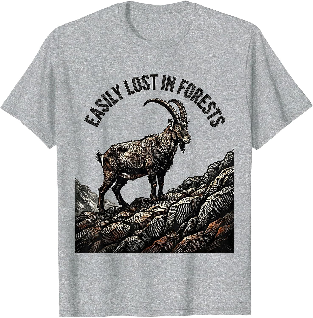 Men's Easily Lost In Forests Woodcut Engraving Forest Wildlife T-Shirt - Heather Grey