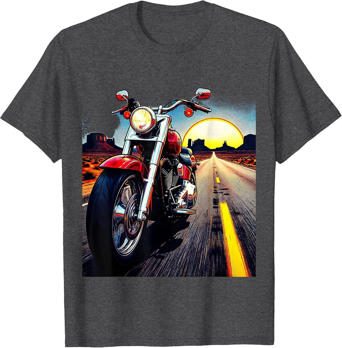 Vintage Motorcycle Desert Highway Red White Blue T-Shirt - Dark Heather Grey