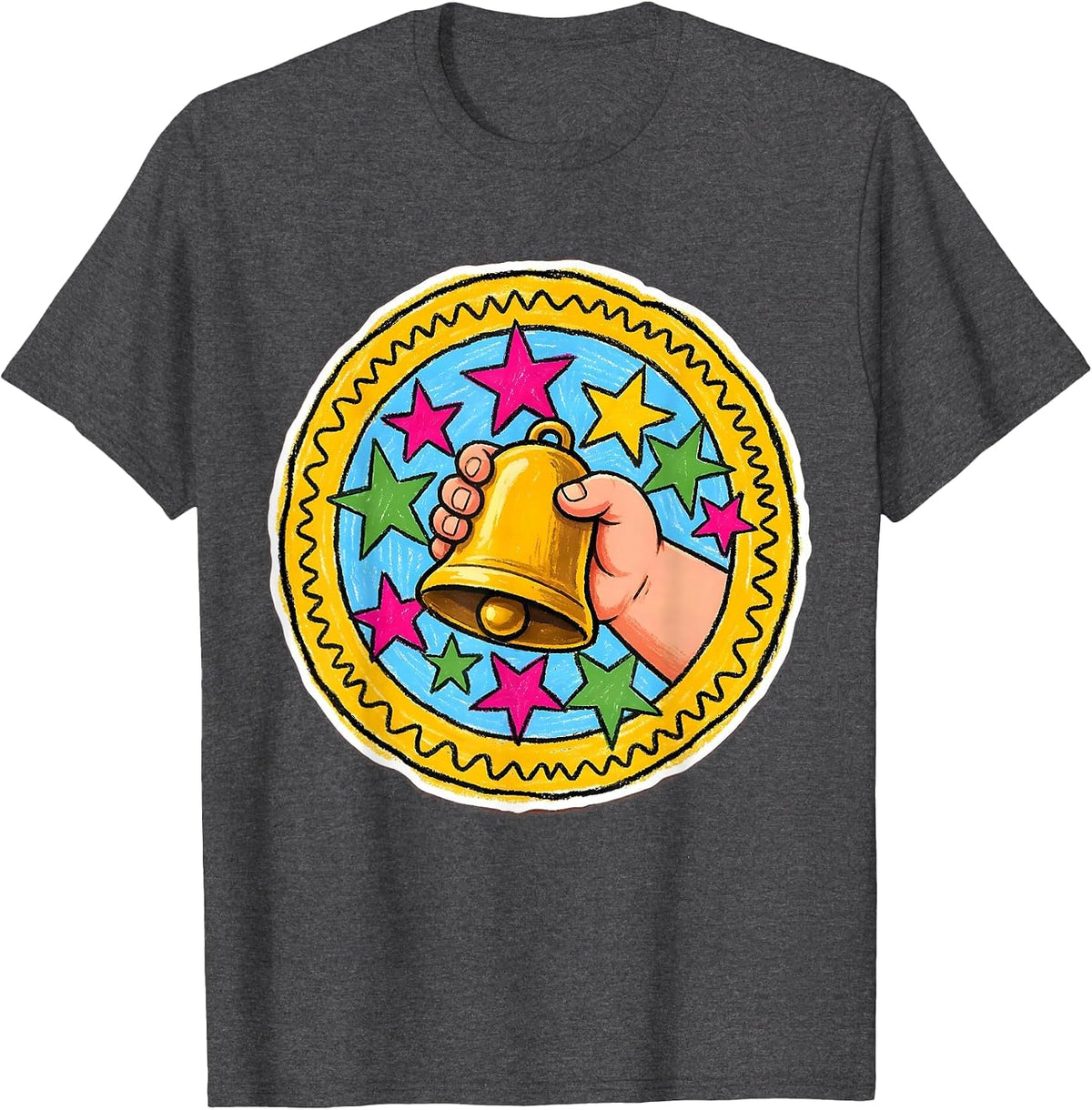 2nd Grade Teacher Bell and Stars Graphic T-Shirt - Dark Heather Grey