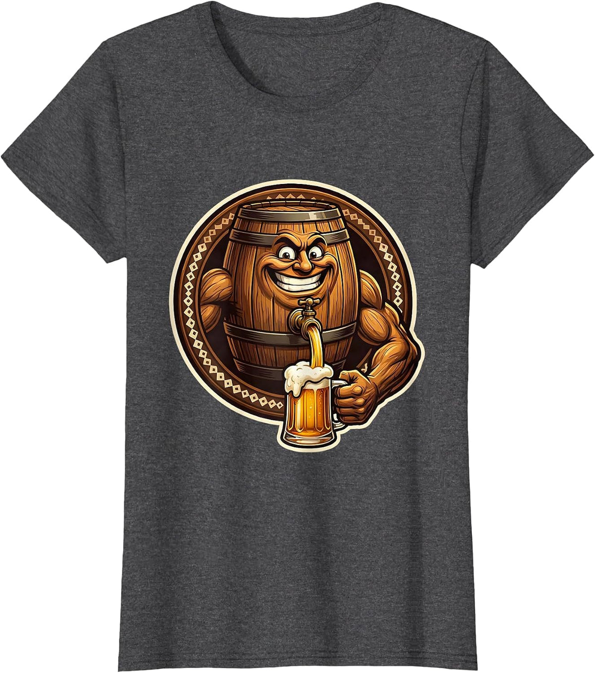 Women's Oktoberfest Beer Barrel Tap Pouring Golden Beer T-Shirt - Dark Heather Grey