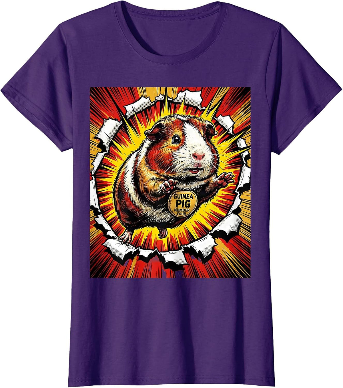 Women's Guinea Pig Number Four Comic Book Pig Lover Novelty Humor T-Shirt - Purple