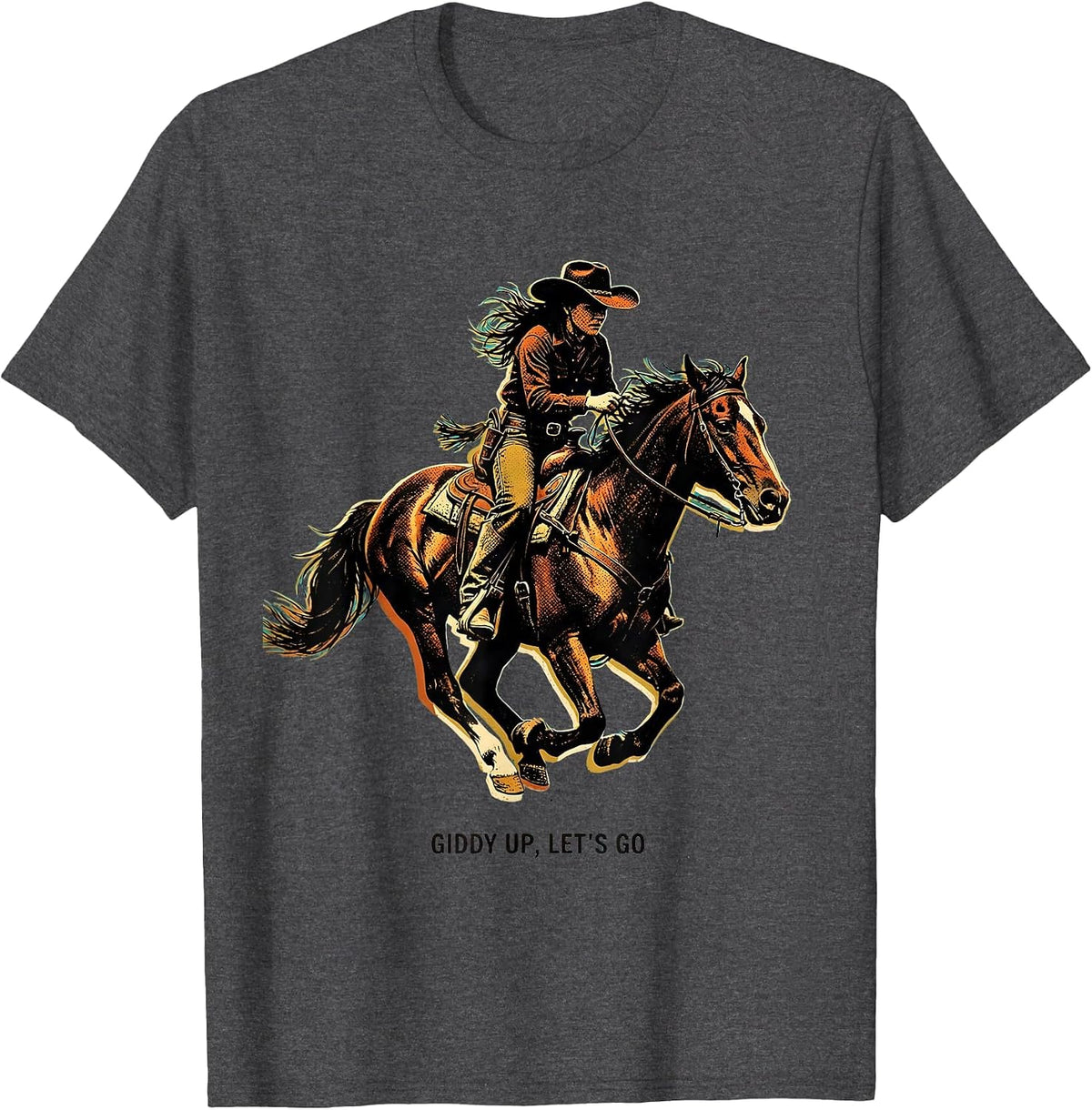 Men's Giddy Up Lets Go Cowgirl Western Design T-Shirt - Dark Heather Grey