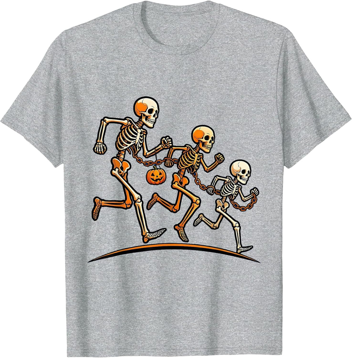 Men's Skeleton Runners Chain Halloween 5K Fun Run T-Shirt - Heather Grey