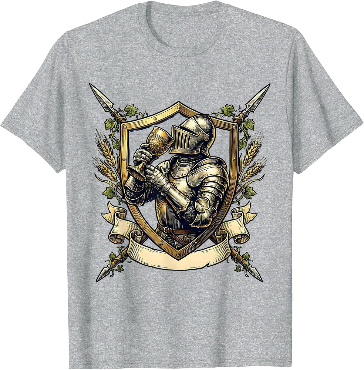 Men's Medieval Knight Beer Goblet Illustration T-Shirt - Heather Grey